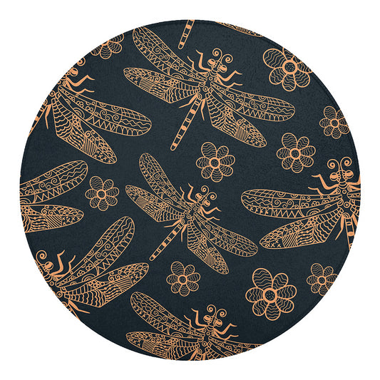 Vintage Dragonfly Pattern Print Round Blanket