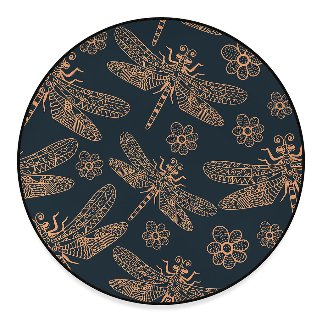 Vintage Dragonfly Pattern Print Round Floor Mat