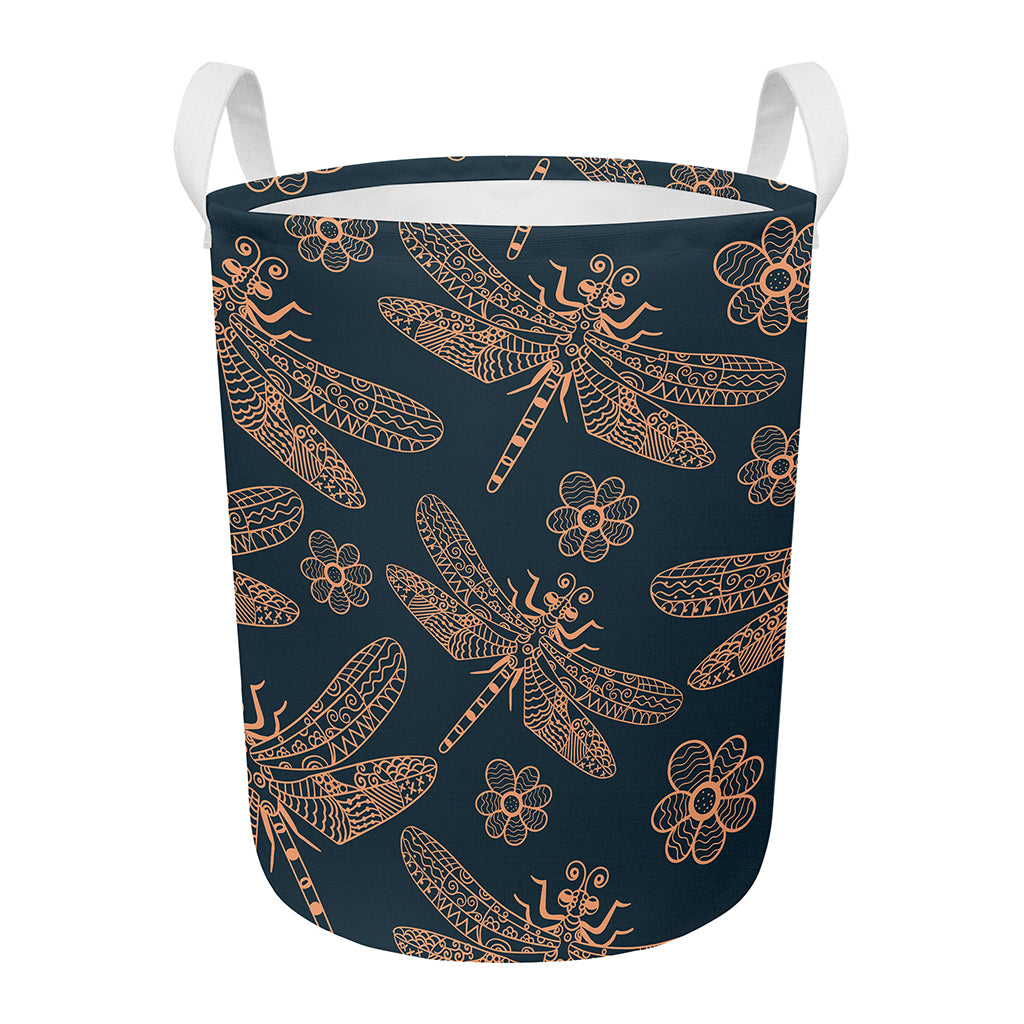 Vintage Dragonfly Pattern Print Round Laundry Basket