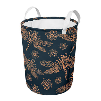 Vintage Dragonfly Pattern Print Round Laundry Basket