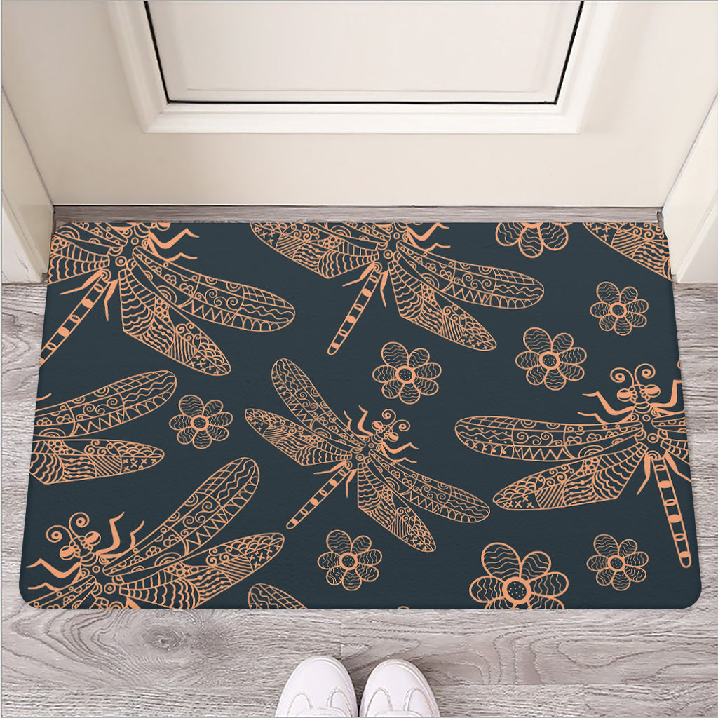 Vintage Dragonfly Pattern Print Rubber Doormat