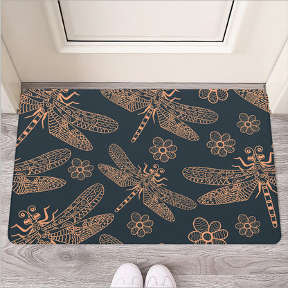 Vintage Dragonfly Pattern Print Rubber Doormat