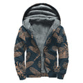 Vintage Dragonfly Pattern Print Sherpa Lined Zip Up Hoodie
