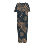 Vintage Dragonfly Pattern Print Short Sleeve Long Nightdress