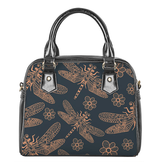 Vintage Dragonfly Pattern Print Shoulder Handbag