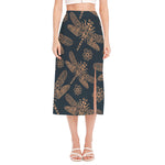 Vintage Dragonfly Pattern Print Side Slit Midi Skirt
