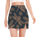 Vintage Dragonfly Pattern Print Side Slit Mini Skirt