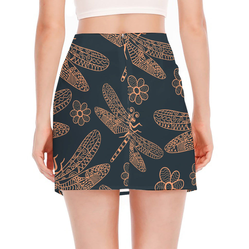 Vintage Dragonfly Pattern Print Side Slit Mini Skirt