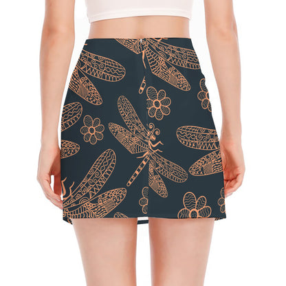 Vintage Dragonfly Pattern Print Side Slit Mini Skirt