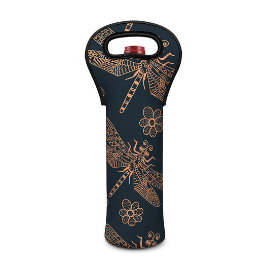 Vintage Dragonfly Pattern Print Single Neoprene Wine Tote