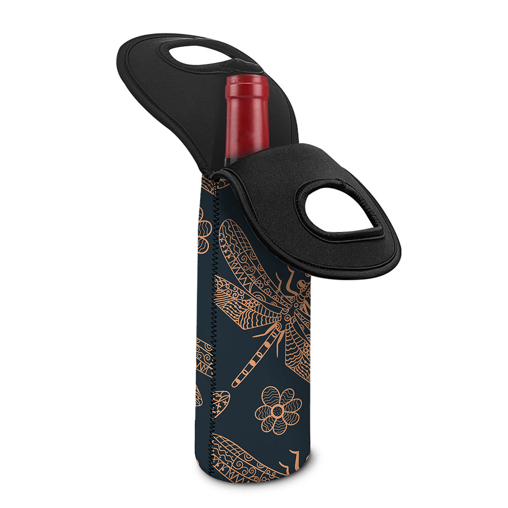 Vintage Dragonfly Pattern Print Single Neoprene Wine Tote