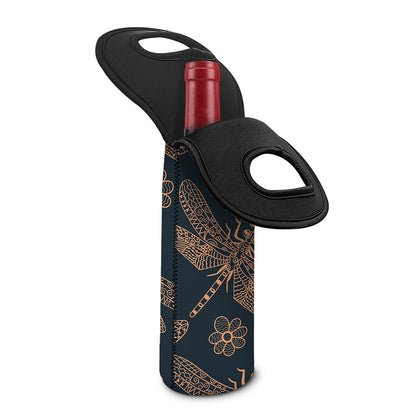 Vintage Dragonfly Pattern Print Single Neoprene Wine Tote