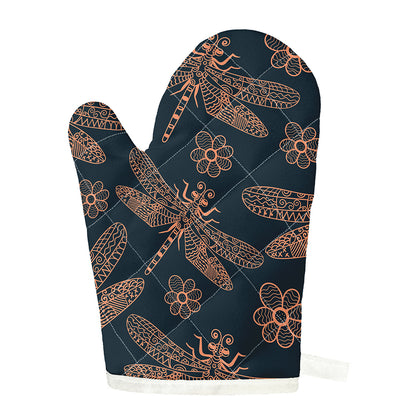 Vintage Dragonfly Pattern Print Single Oven Mitt
