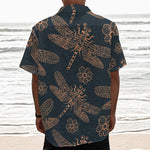 Vintage Dragonfly Pattern Print Textured Short Sleeve Shirt