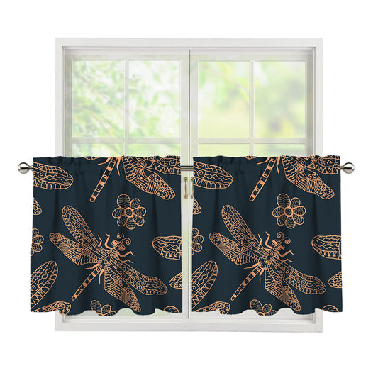 Vintage Dragonfly Pattern Print Tier Curtains