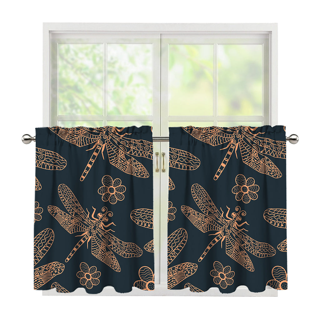 Vintage Dragonfly Pattern Print Tier Curtains