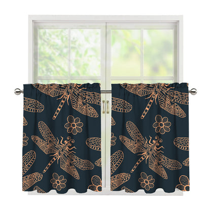 Vintage Dragonfly Pattern Print Tier Curtains
