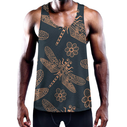Vintage Dragonfly Pattern Print Training Tank Top