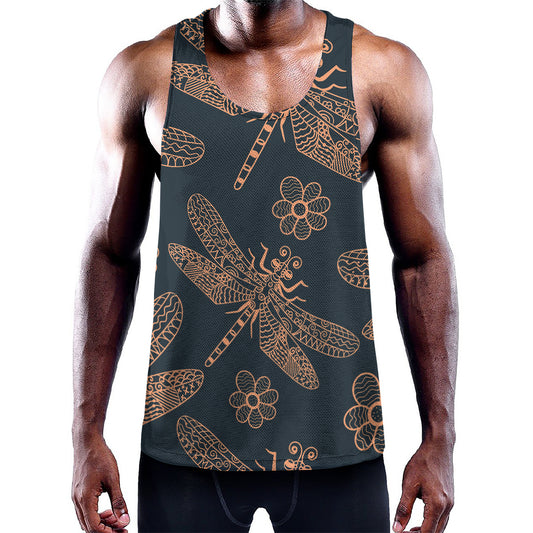 Vintage Dragonfly Pattern Print Training Tank Top