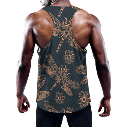 Vintage Dragonfly Pattern Print Training Tank Top