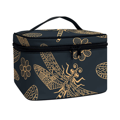 Vintage Dragonfly Pattern Print Travel Makeup Bag