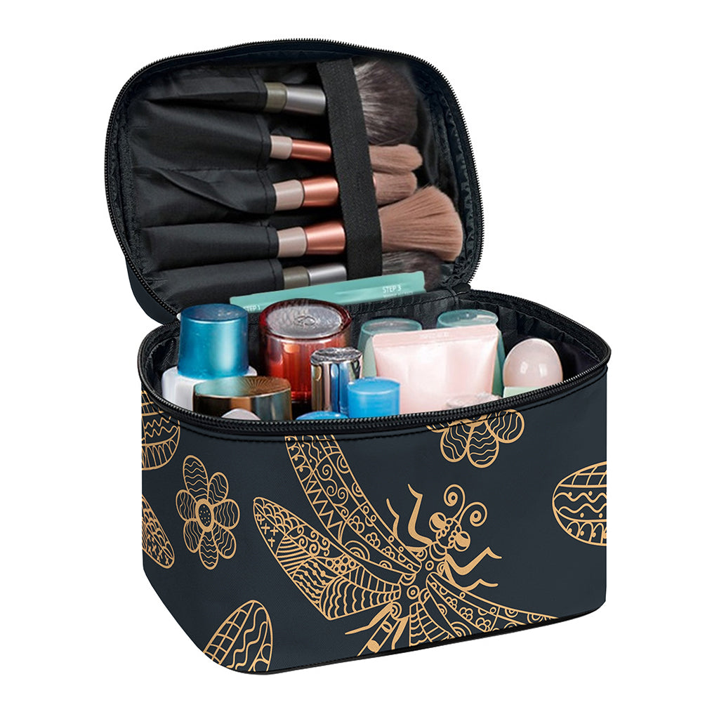 Vintage Dragonfly Pattern Print Travel Makeup Bag