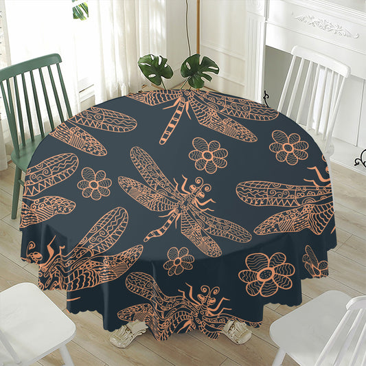 Vintage Dragonfly Pattern Print Waterproof Round Tablecloth
