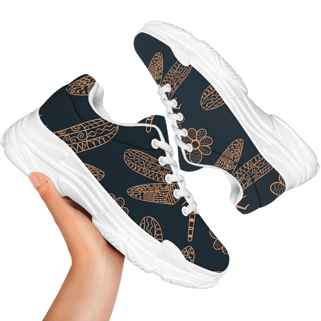 Vintage Dragonfly Pattern Print White Chunky Shoes