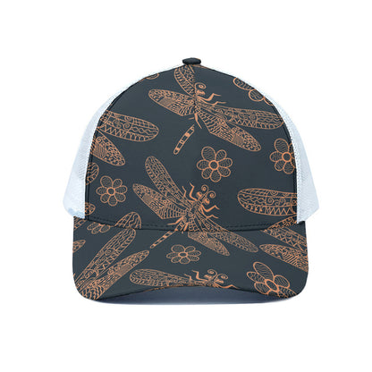 Vintage Dragonfly Pattern Print White Mesh Trucker Cap
