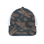 Vintage Dragonfly Pattern Print White Mesh Trucker Cap