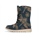 Vintage Dragonfly Pattern Print Winter Boots