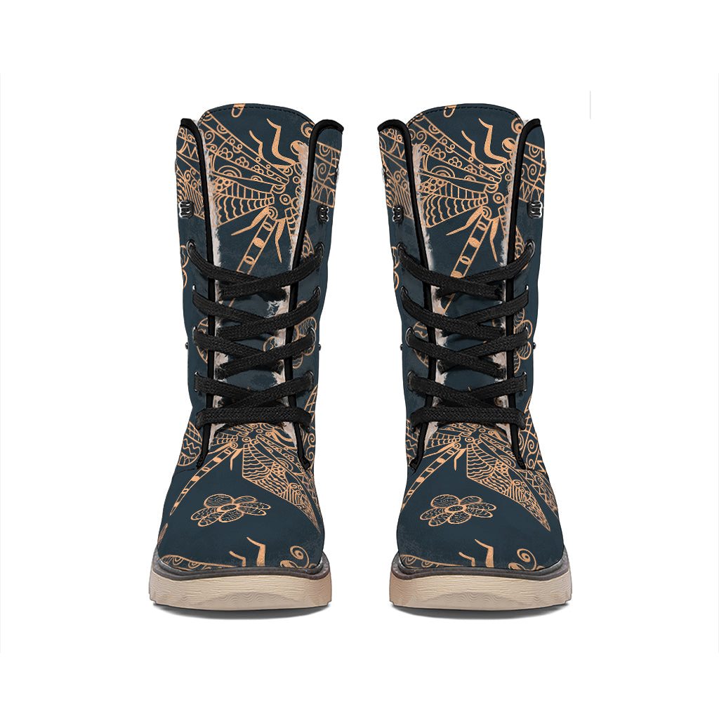 Vintage Dragonfly Pattern Print Winter Boots