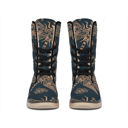 Vintage Dragonfly Pattern Print Winter Boots