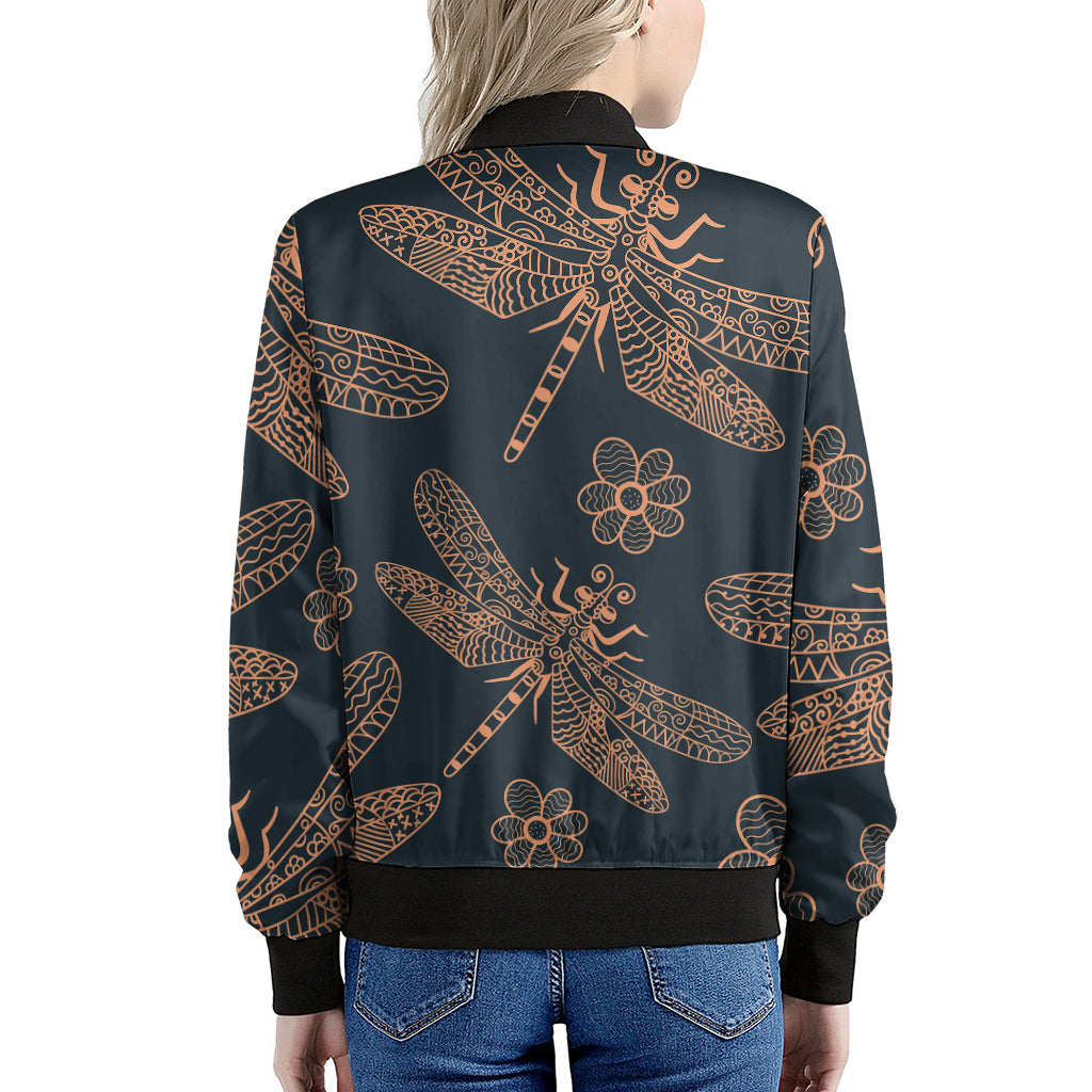 Vintage Dragonfly Pattern Print Women's Bomber Jacket