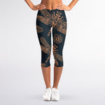 Vintage Dragonfly Pattern Print Women's Capri Leggings