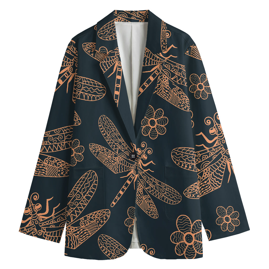 Vintage Dragonfly Pattern Print Women's Cotton Blazer