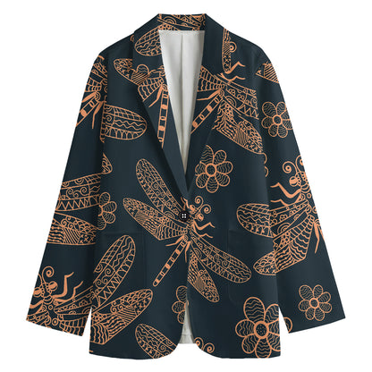 Vintage Dragonfly Pattern Print Women's Cotton Blazer