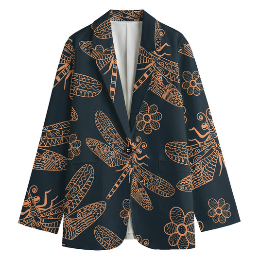 Vintage Dragonfly Pattern Print Women's Cotton Blazer