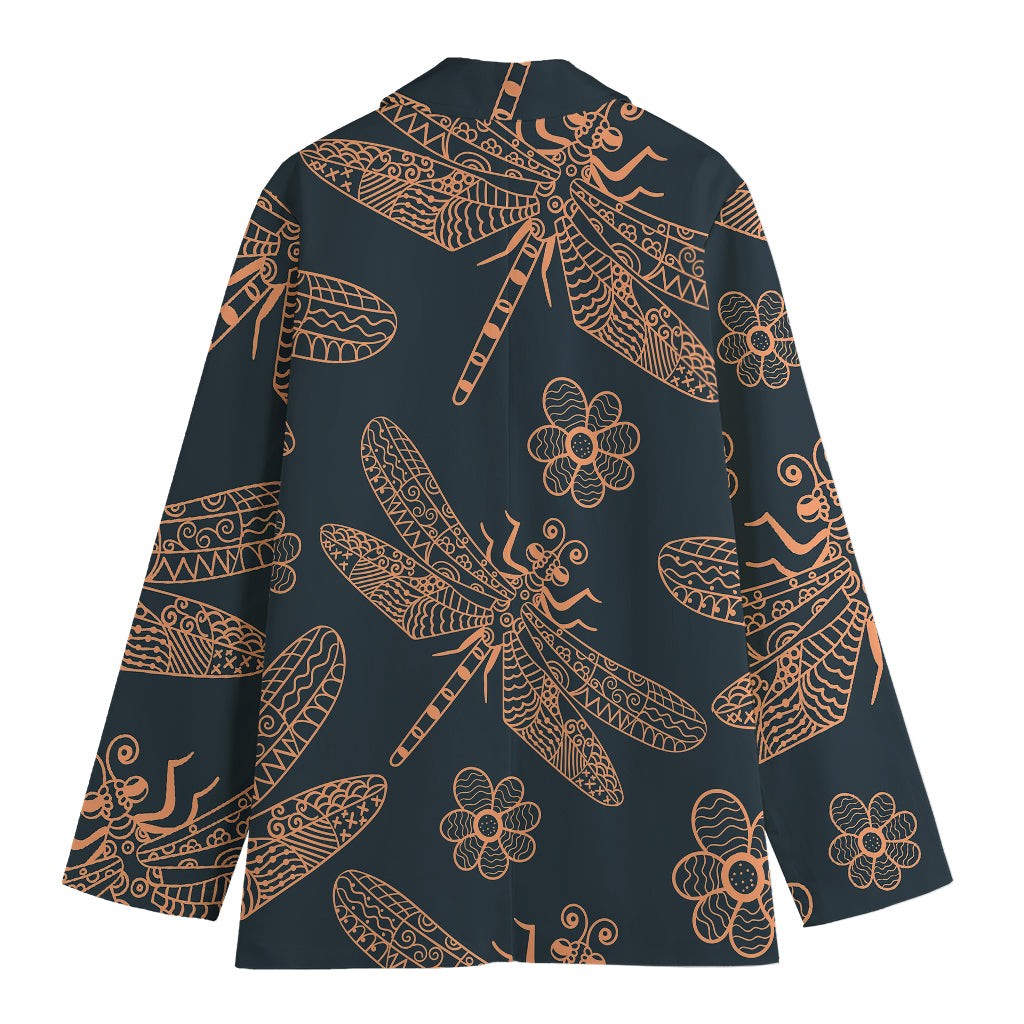 Vintage Dragonfly Pattern Print Women's Cotton Blazer