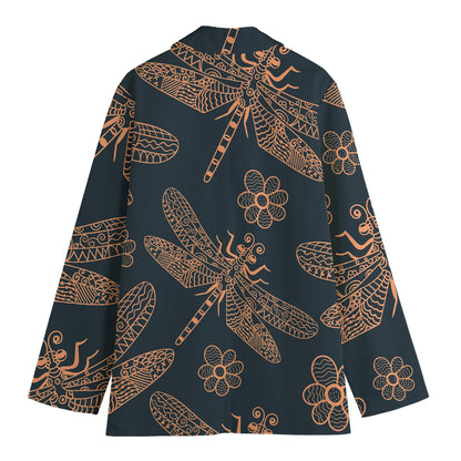 Vintage Dragonfly Pattern Print Women's Cotton Blazer