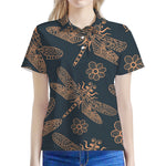 Vintage Dragonfly Pattern Print Women's Polo Shirt