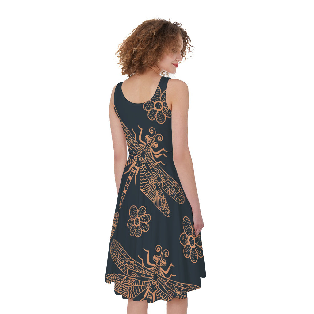 Vintage Dragonfly Pattern Print Women's Sleeveless Dress
