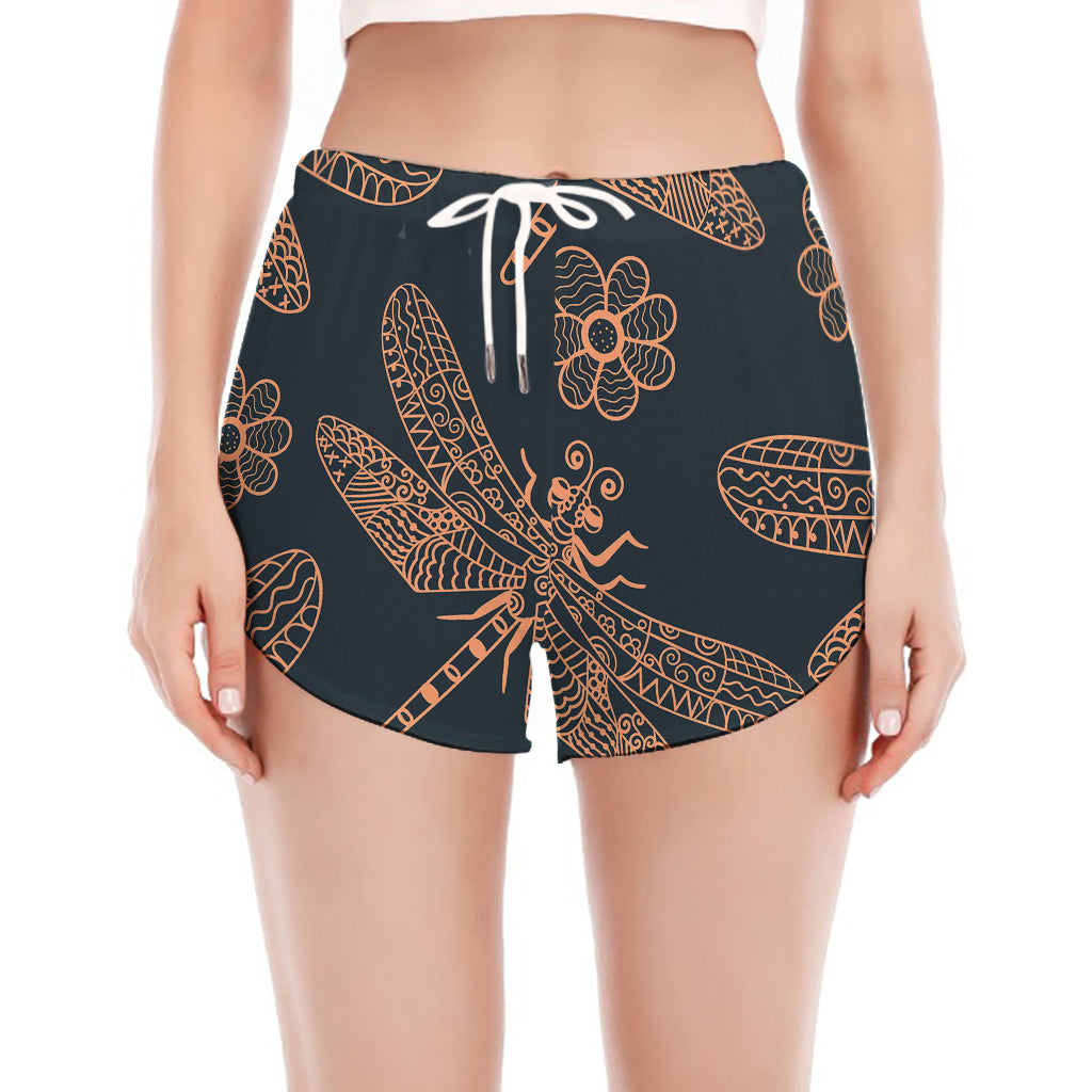 Vintage Dragonfly Pattern Print Women's Split Running Shorts