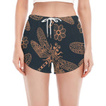 Vintage Dragonfly Pattern Print Women's Split Running Shorts