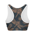 Vintage Dragonfly Pattern Print Women's Sports Bra