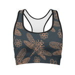 Vintage Dragonfly Pattern Print Women's Sports Bra