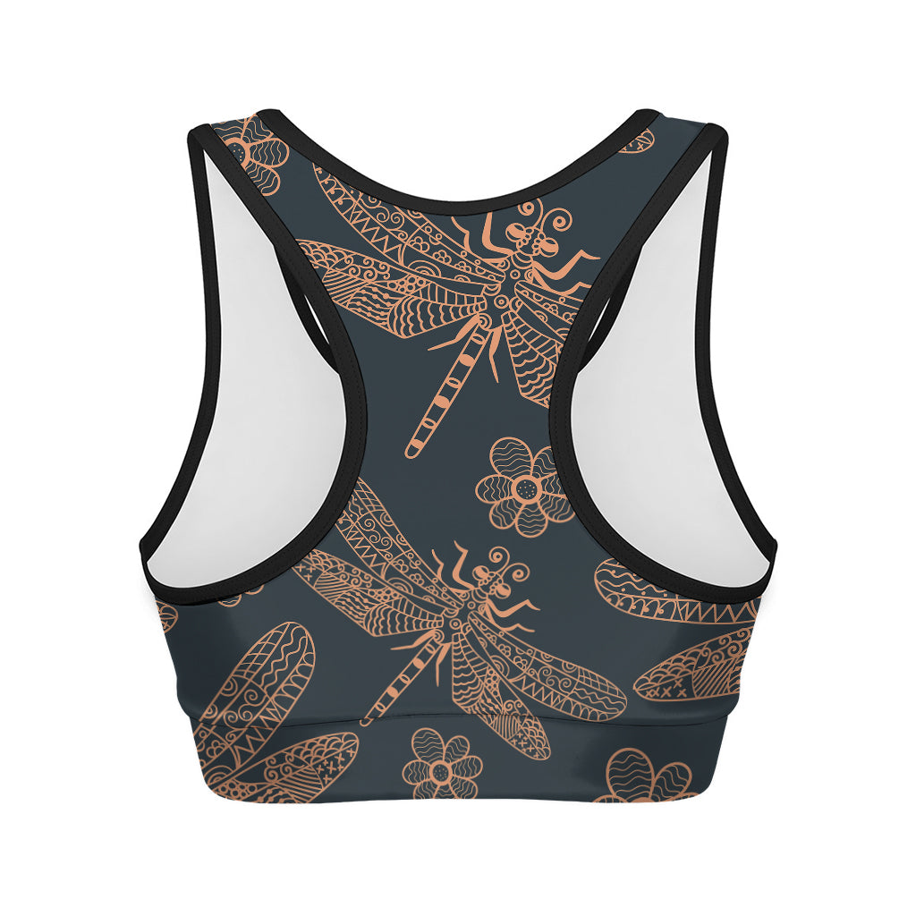 Vintage Dragonfly Pattern Print Women's Sports Bra