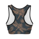 Vintage Dragonfly Pattern Print Women's Sports Bra