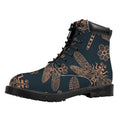 Vintage Dragonfly Pattern Print Padded Collar Lace Up Boots