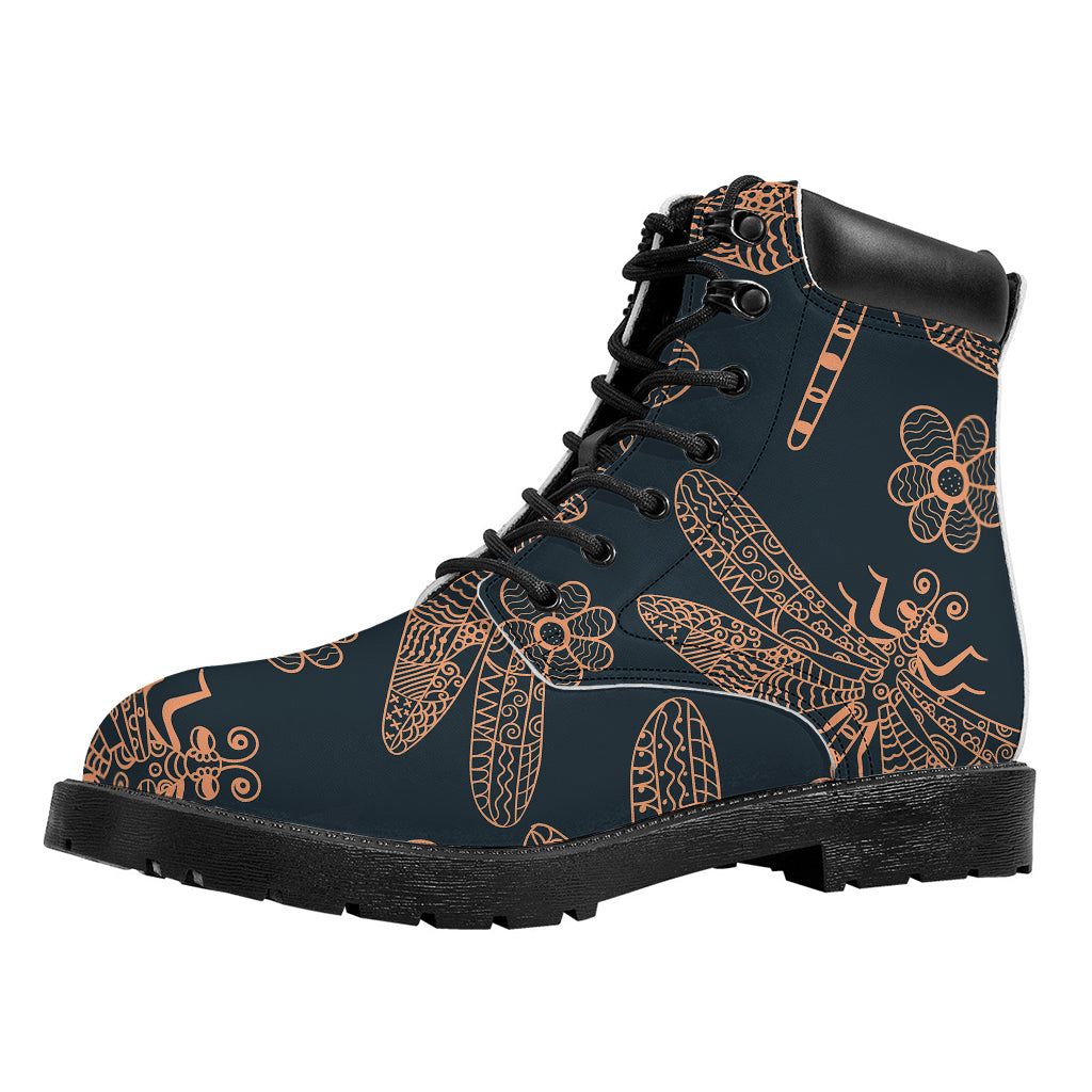 Vintage Dragonfly Pattern Print Work Boots